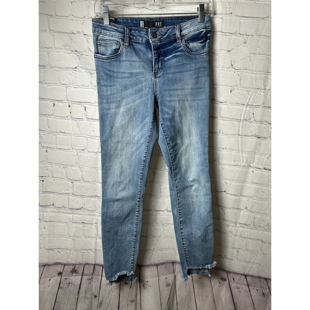 KUT from the Kloth Connie Ankle Skinny Jeans Blue Raw Step Hem Size 4